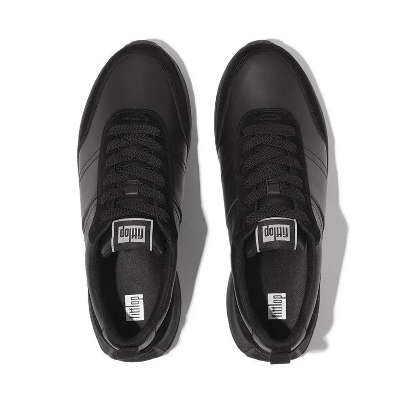 F-Mode Flow Mens Leather/Suede Sneakers - All Black